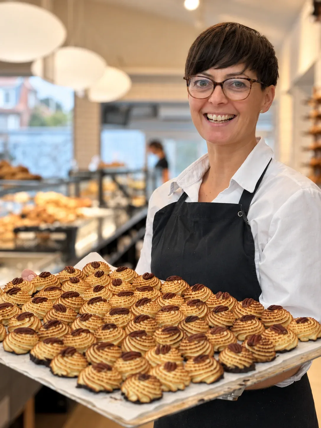 Medarbejder med en bakke kransekage
